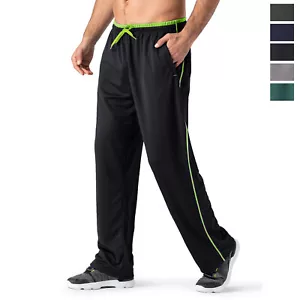 Men's Mesh Sweatpants Gym Fitness Open Bottom Zip Pockets Quick Dry Casual Pants - Picture 1 of 98
