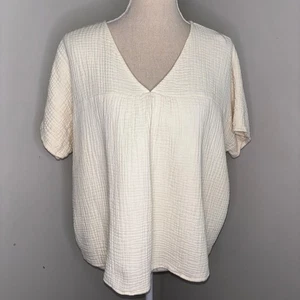 Madewell soft crinkle double gauze cream ivory swing top short sleeve size Large - Picture 1 of 8