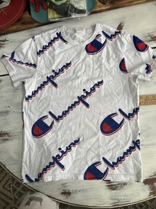 Champion Shirt Mens Medium Heritage White All Over Print Vintage Hip Hop - Picture 1 of 10