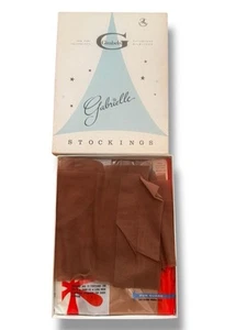 Two Pair Vintage Thigh High Nylons Hosiery w/Gimbels Box Cinnamon Sz 10.5 - Picture 1 of 6
