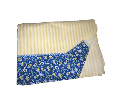 LAURA ASHLEY POLYANTHUS PRIMROSE AMARILLO AZUL RAYAS DOBLE HOJA PLANA 64X96 Foto 1 de 4