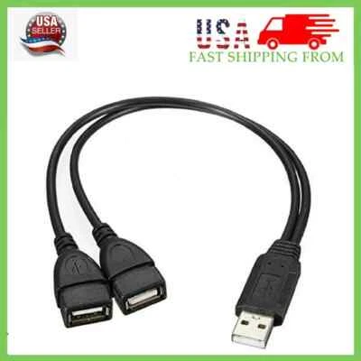USB 2.0 A Male To 2 Dual USB Female Jack Y Splitter Hub Power Cord Adapter Cable - Image 1 of 4