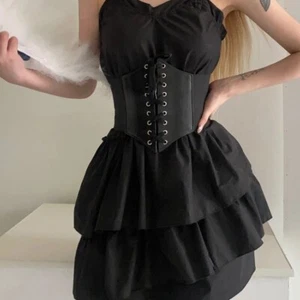 Women's Gothic Underbust Corset – Lace Waist Trainer Belt with Chains & Straps - Picture 1 of 14