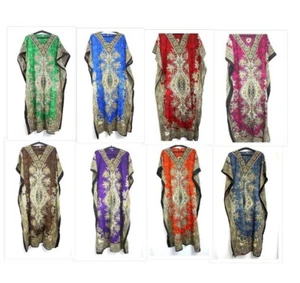 Long Kaftan Dress Hippy Boho Maxi Women Polyester Caftan Tunic Dress Night Gown - Picture 1 of 39