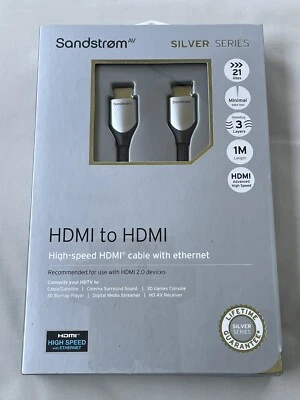 SANDSTROM AV Silver Series S1HDM214X HDMI to HDMI GoldPlated Cable 1m RRP £59.99 - Image 1 of 4