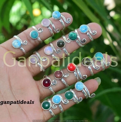 Lote al por mayor de anillos pequeños de turquesa y mezcla de piedras preciosas joyas enchapadas en plata 925 Foto 1 de 4