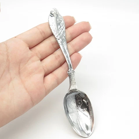 925 Sterling Silver Antique Art Deco Reed & Barton Stork Birth Record Spoon Cover