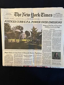 The New York Times Friday July 1 2022 JUSTICES CURB E.P.A. POWER OVER EMISSIONS - Picture 1 of 1