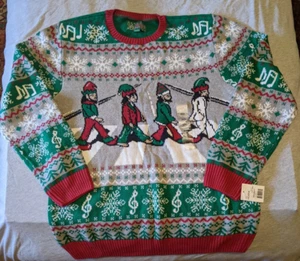 Ugly Christmas Sweater Beatles Elves Abbey Road Music Notes XXL Unisex Neu mit Etikett - Bild 1 von 4