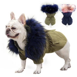 Fur Dog Coat Warm Puppy Jacket Winter Clothes with Thicked Neck French Bulldog - Picture 1 of 14