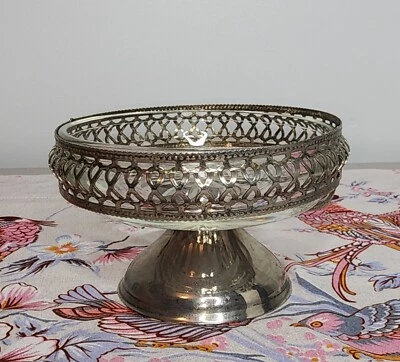 Tazón de vidrio vintage plateado con base/pies baratija de caramelo decoración de joyería Foto 1 de 4