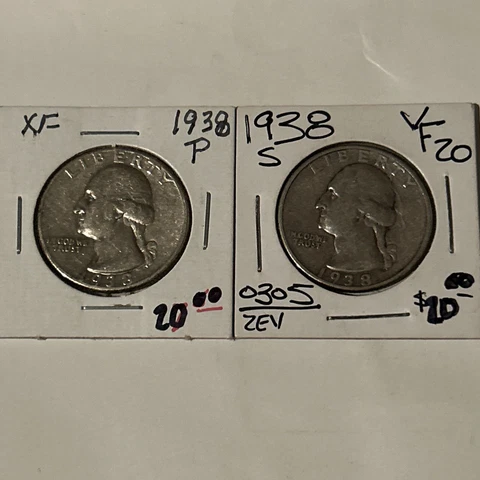 1938-S  and P Washington Silver Bullion Coin Quarters $20 Each Cover