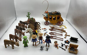 Vintage Playmobile Old West Western Express Stagecoach Play Set Horses Cowboys