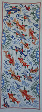 Suzani Table Runner, Uzbek Fish Design Embroidery, Handmade, Silk/Cotton, Red