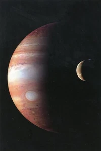 Jupiter und Io, Foto von der NASA, aufgenommen von der Raumsonde New Horizons --POSTKARTE - Bild 1 von 2