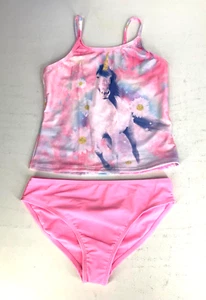 Wonder Nation Girls Large Pink Tie Dye Unicorn Print 2-Piece Tankini Swimsuit - Picture 1 of 10