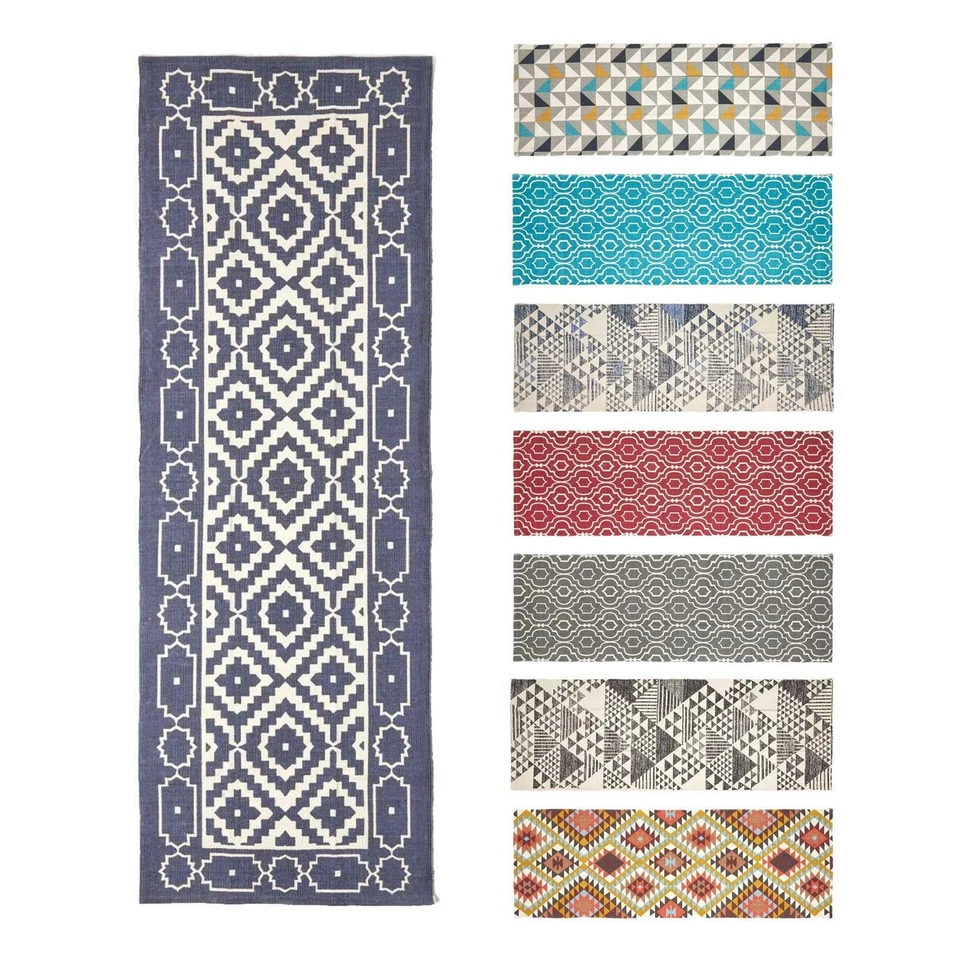 Handwoven Hallway Runner 100% Cotton Hall Rug Multicolour Geometric Printed - Image 1 of 1