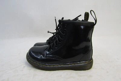 Botas de tornozelo Dr. Martens pequenas crianças juvenis tamanho 10 couro preto com cadarço zíper 8 olhos - Imagem 1 de 4