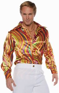 Mens Disco Shirt Swirls Multi-Color Adult Costume Accessory Top 60s 70s STD