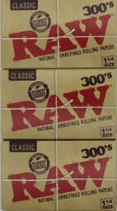 3X RAW ROLLING PAPER 300s 1 1/4 SIZE 900 SHEETS TOTAL (300 PER PACK) CLASSIC - Picture 1 of 3