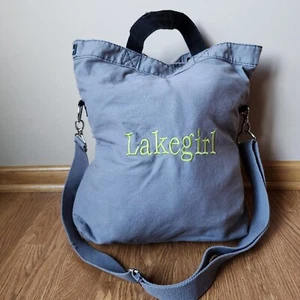 Thirty One Tote Shoulder Bag Beach Bag Solid Gray Embroidered With "Lakegirl" - Picture 1 of 11