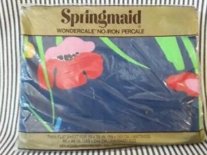 NEW NIP SEALED VTG SPRINGMAID TWIN FLAT SHEET SUMMER GARDEN TULIPS BLUE FLOWERS - Picture 1 of 4