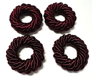 Red Violet Cloth Napkin Rings Holders Satin Floss Braded Wrapped Round Set of 4 - Picture 1 of 3
