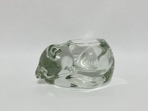 Vintage Clear Glass Sleeping Cat Candle Holder with Chip - Picture 1 of 11