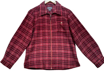 Jaqueta cardigã Woolrich feminina com zíper mistura de lã tamanho P vermelha preta xadrez - Imagem 1 de 4