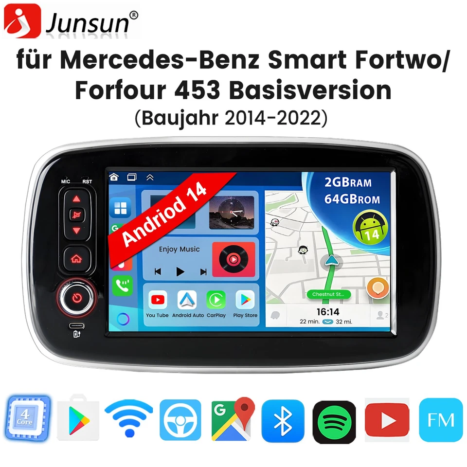 8'' Für Mercedes Benz Smart Forfour Fortwo 453 Android Autoradio GPS BT Carplay  - Bild 1 von 4