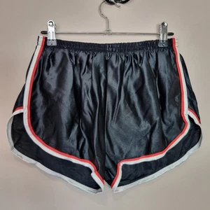 Deadstock Vintage Lined Nylon Unworn Sports Shorts Shiny Medium Black Striped - Picture 1 of 8
