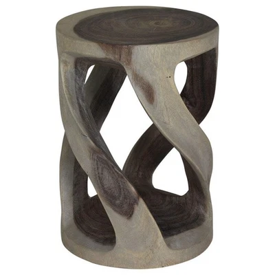 Haussmann Round Wild Twisted Vine End Table 14 in D x 20 in Height Grey Oil - Image 1 of 4