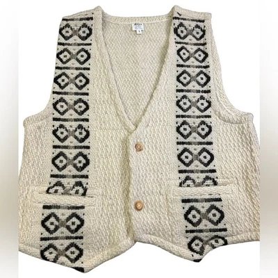 Allpa Chalampuente Hand Knit Wool Sweater Vest Geometric Fair Trade L Boho Folk - Image 1 of 4