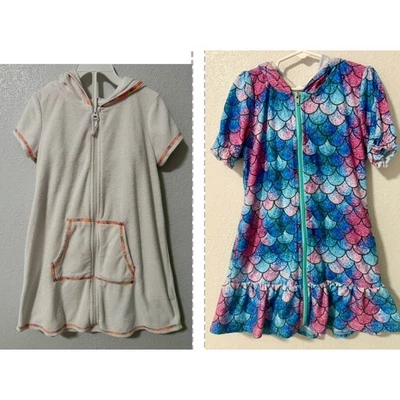 Niños Niñas Sirena Escala Cubrir Bata Con Capucha Cremallera Playa Natación Encubrimiento Foto 1 de 4