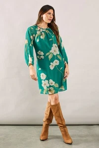 Vestido recto informal Wallis para mujer verde floral hasta la rodilla manga larga - Imagen 1 de 5