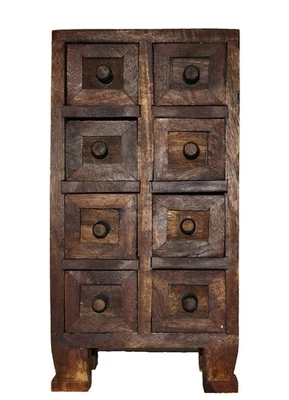Vintage ARTISAN CRAFTED Dark Wood Mini 8-Drawer Spice / Apothecary Cabinet 10.5" - Image 1 of 4