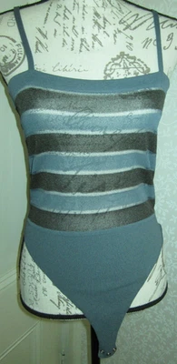 Vtg Giorgio Armani gray & black striped knit tank bodysuit, ladies' size 42 US 6 - Image 1 of 4
