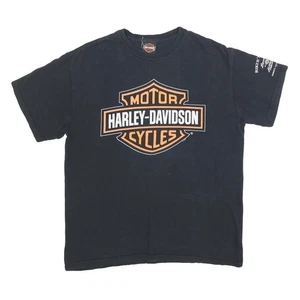 HARLEY DAVIDSON Mens Black Orange Logo Graphic T-Shirt M Short Sleeve Crew Neck - Picture 1 of 6