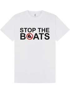 STOP THE BOATS Funny Political T-Shirt Anti-Illegal Immigration Statement / Tee - Picture 1 of 21