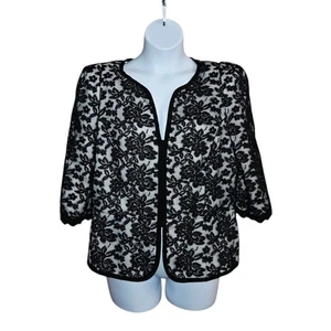 Albert Nipon Damen weiß mit schwarzer Spitze Overlay Blazer Jacke Übergröße 18 neu ohne Etikett - Bild 1 von 8