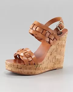 TORY BURCH CALYCA LOGO INTRECCIATO ORO FIBBIA ZEPPE SUGHERO US 10 I LOVE SCARPE - Foto 1 di 9