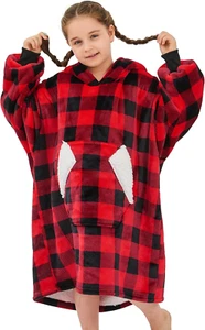 Wearable Blanket Hoodie for Kids, Sherpa Oversized Sweatshirt Blanket Flannel wi - Picture 1 of 12