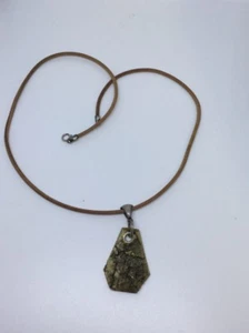 Birkenrinde Anhänger an braunem Lederband Sterlingsilber 18 cm lang - Bild 1 von 2