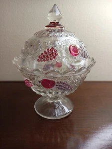 Vintage HTF Westmoreland Ruby Flash Two Piece Candy Dish w/Raspberry Design - Picture 1 of 7