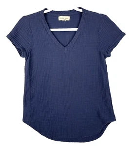 Top de tela y piedra con textura para mujer XS azul cuello en V manga corta playa algodón EE. UU. - Imagen 1 de 9