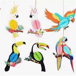 Tropical Parrot Honeycomb Paper Cutouts - 6 Piece Hanging Party Decor Set for Su - Picture 1 of 7