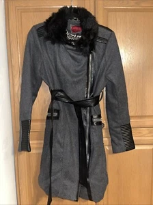 Chaqueta Abrigo Celsius Premium Mujer Piel Sintética Lana Largo Cinturón Gris Grande - Imagen 1 de 8