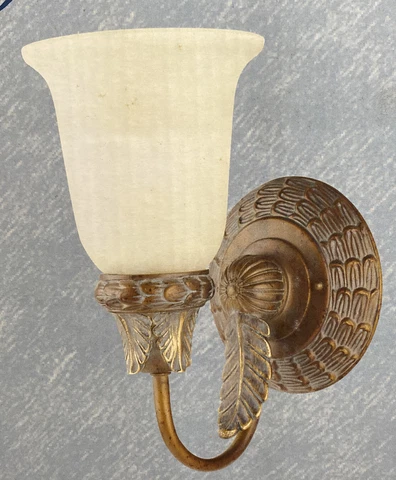 2 Indoor Wall Fixtures: Toasted Brass & Antique Verde Finish; 6.25”x11”x9” - New Cover