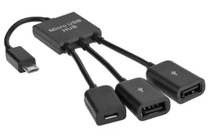 Micro USB HUB MALE TO FEMALE and Double USB 2.0 Host OTG Adapter Cable - Photo 1/8