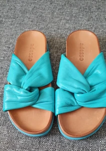 Adesso Belle Twisted Leather Footbed Sandal UK 5 Turquoise New QVC EU 38 - Picture 1 of 5